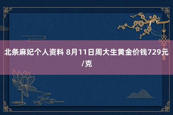 北条麻妃个人资料 8月11日周大生黄金价钱729元/克