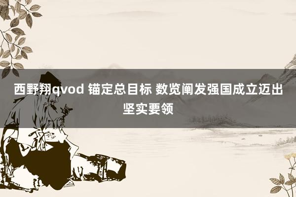 西野翔qvod 锚定总目标 数览阐发强国成立迈出坚实要领