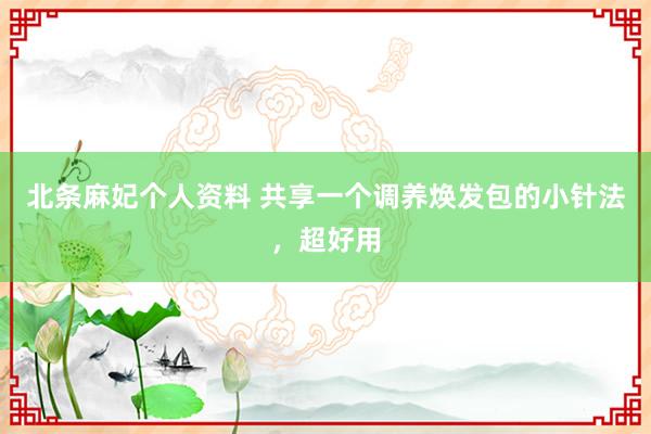 北条麻妃个人资料 共享一个调养焕发包的小针法，超好用