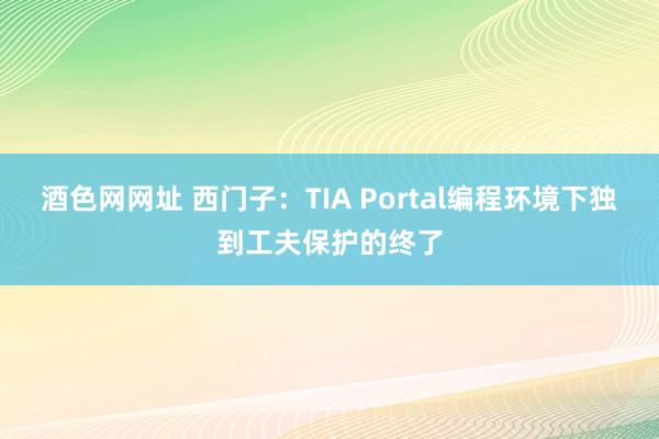 酒色网网址 西门子：TIA Portal编程环境下独到工夫保护的终了