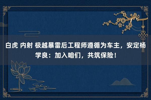 白虎 内射 极越暴雷后工程师遵循为车主，安定杨学良：加入咱们，共筑保险！