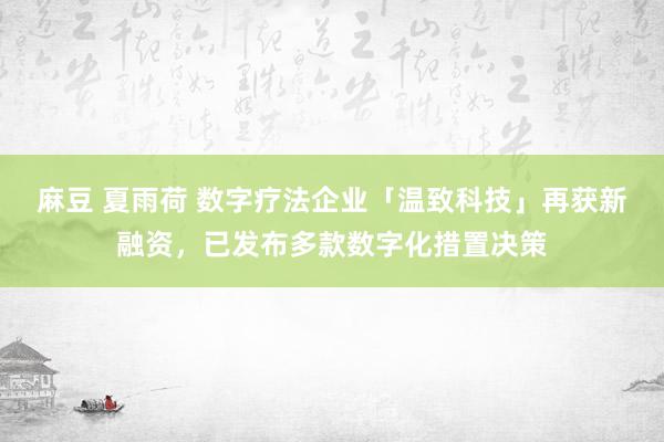 麻豆 夏雨荷 数字疗法企业「温致科技」再获新融资，已发布多款