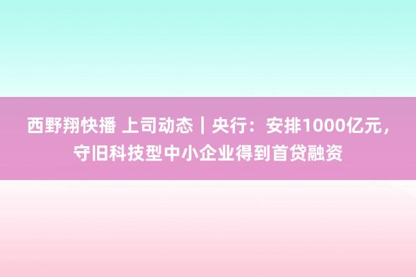 西野翔快播 上司动态｜央行：安排1000亿元，守旧科技型中小