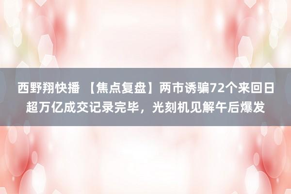 西野翔快播 【焦点复盘】两市诱骗72个来回日超万亿成交记录完毕，光刻机见解午后爆发